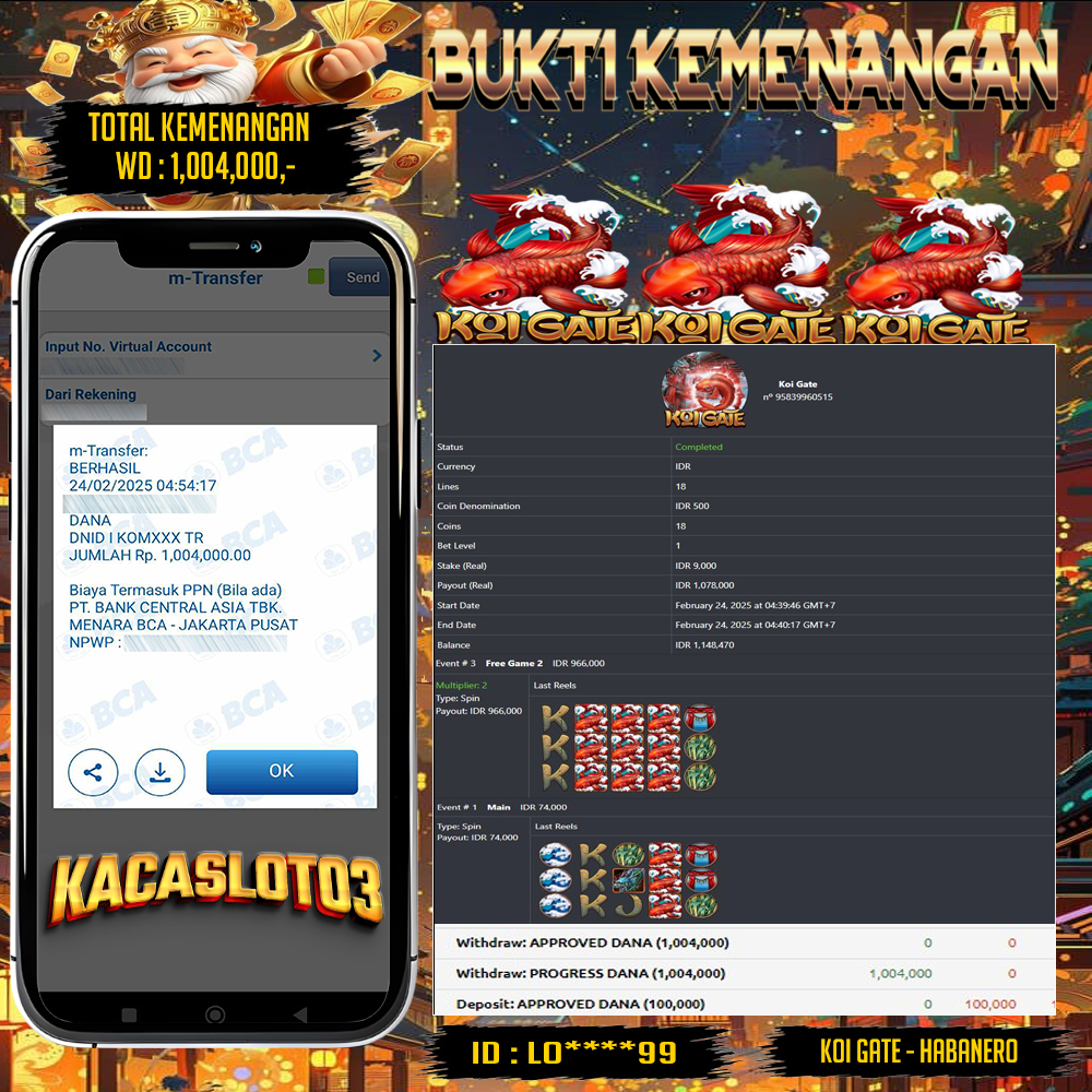 KACASLOT03 Bukti Kemenangan Habanero KOI GATE