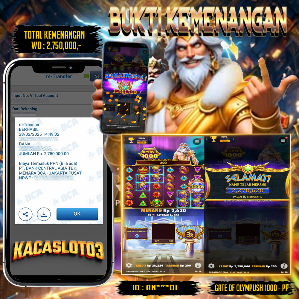 KACASLOT03 Bukti Kemenangan Pragmatic Play – Gate Of Olympush 1000