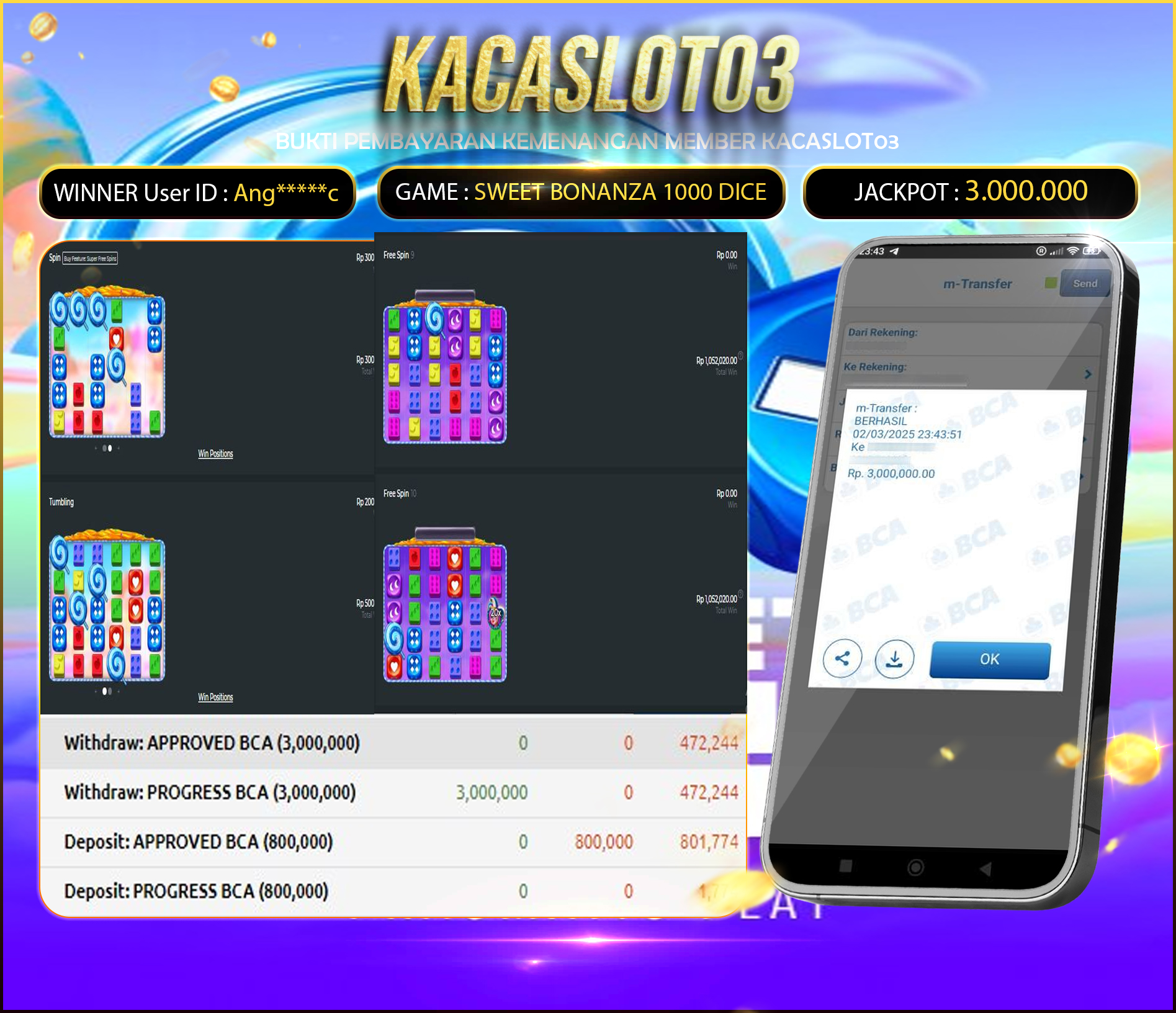 KACASLOT03 Bukti Kemenangan Sweet Bonanza 1000 Dice