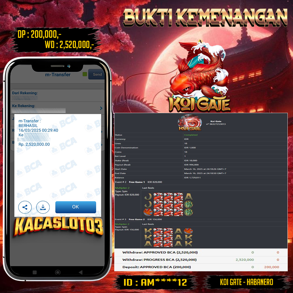 KACASLOT03 Bukti Kemenangan Habanero KOI GATE