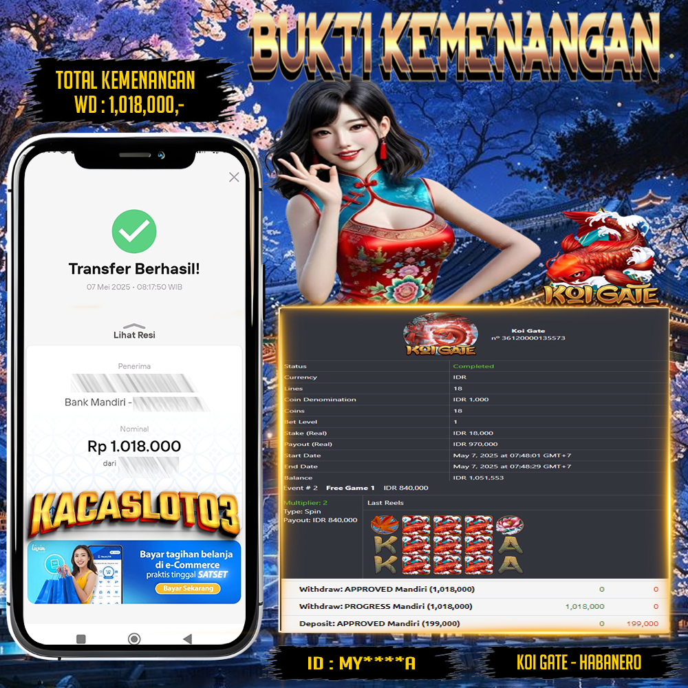 KACASLOT03 Bukti Kemenangan Habanero KOI GATE