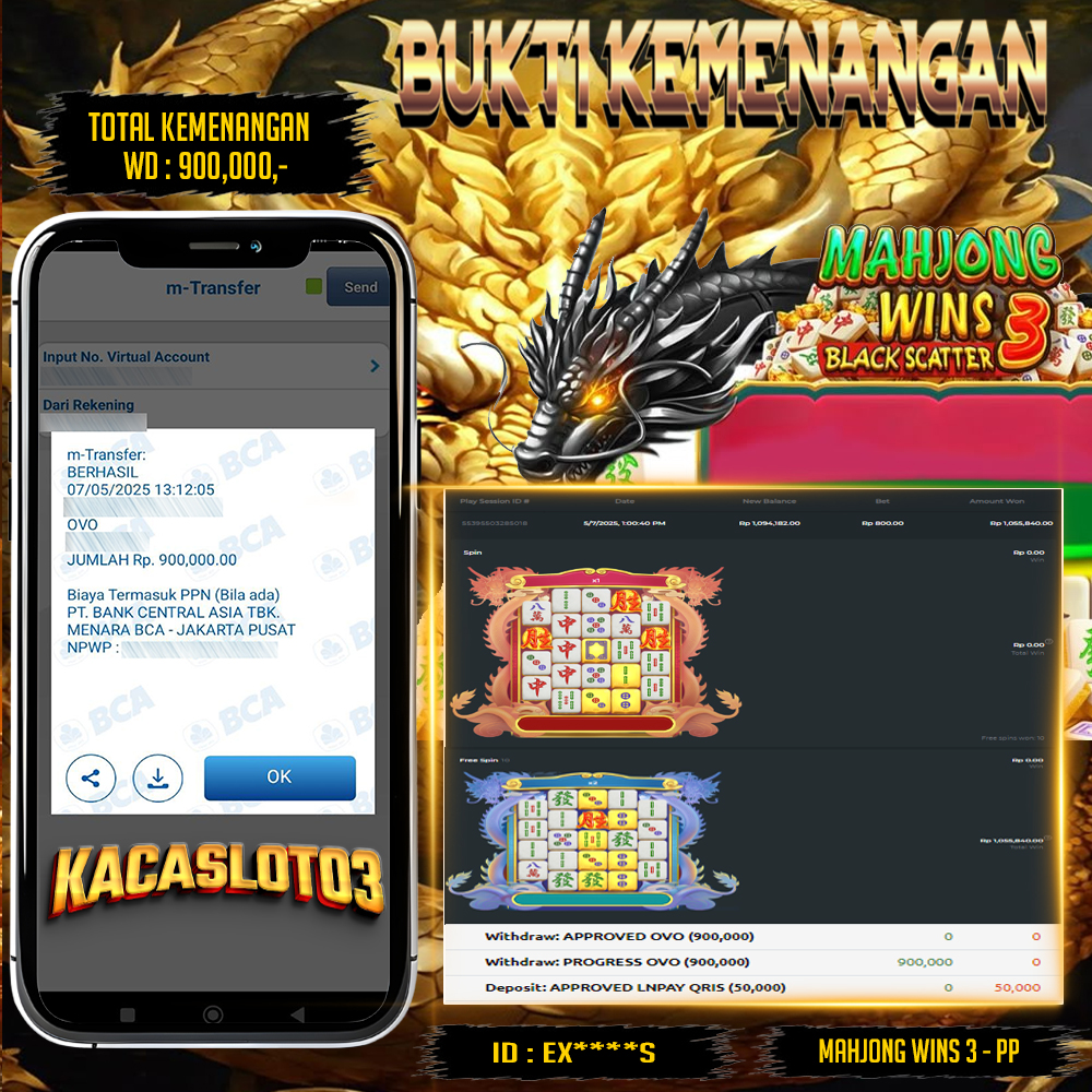KACASLOT03 Bukti Kemenangan Pragmatic Play MAHJONG WINS 3