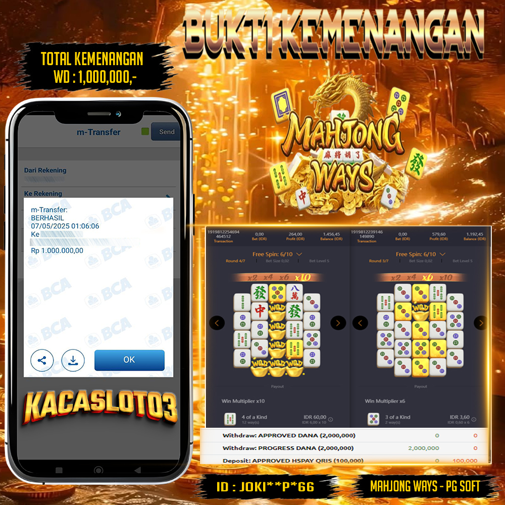 KACASLOT03 Bukti Kemenangan PG Soft MAHJONG WAYS