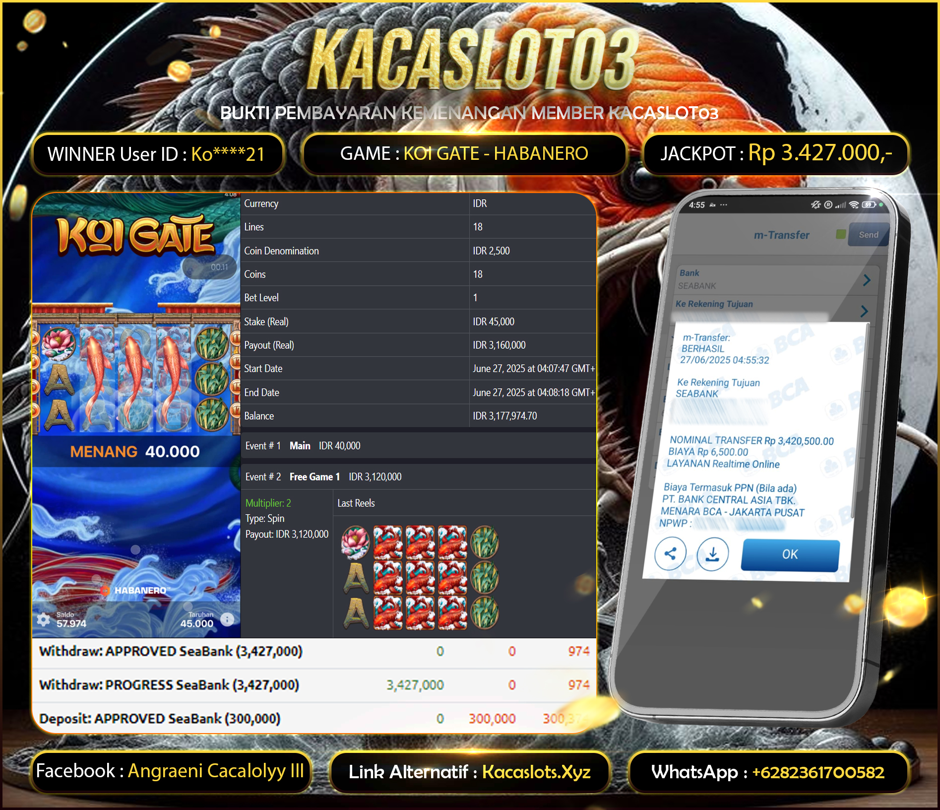 KACASLOT03 Bukti Kemenangan Habanero KOI GATE