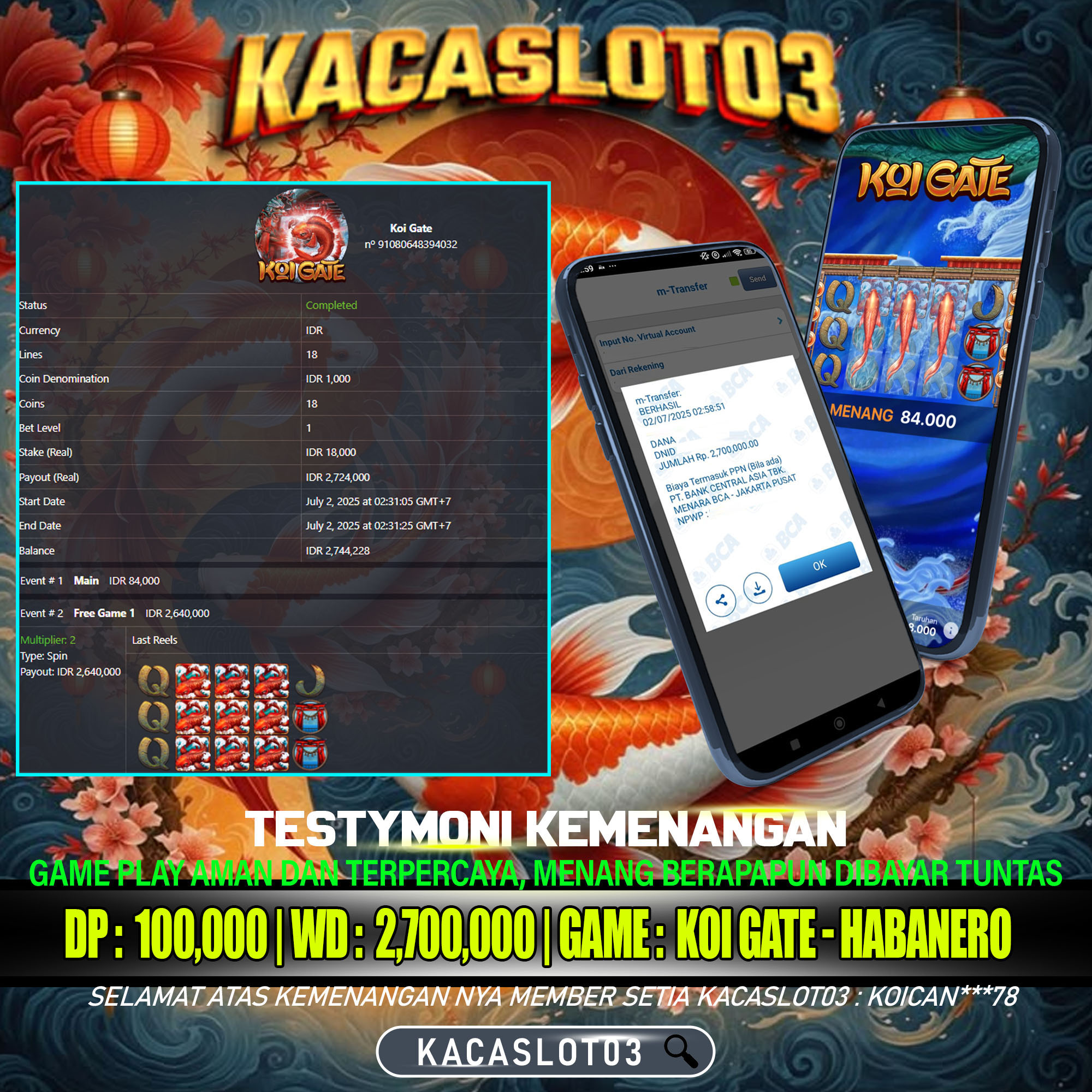 KACASLOT03 Bukti Kemenangan Habanero KOI GATE