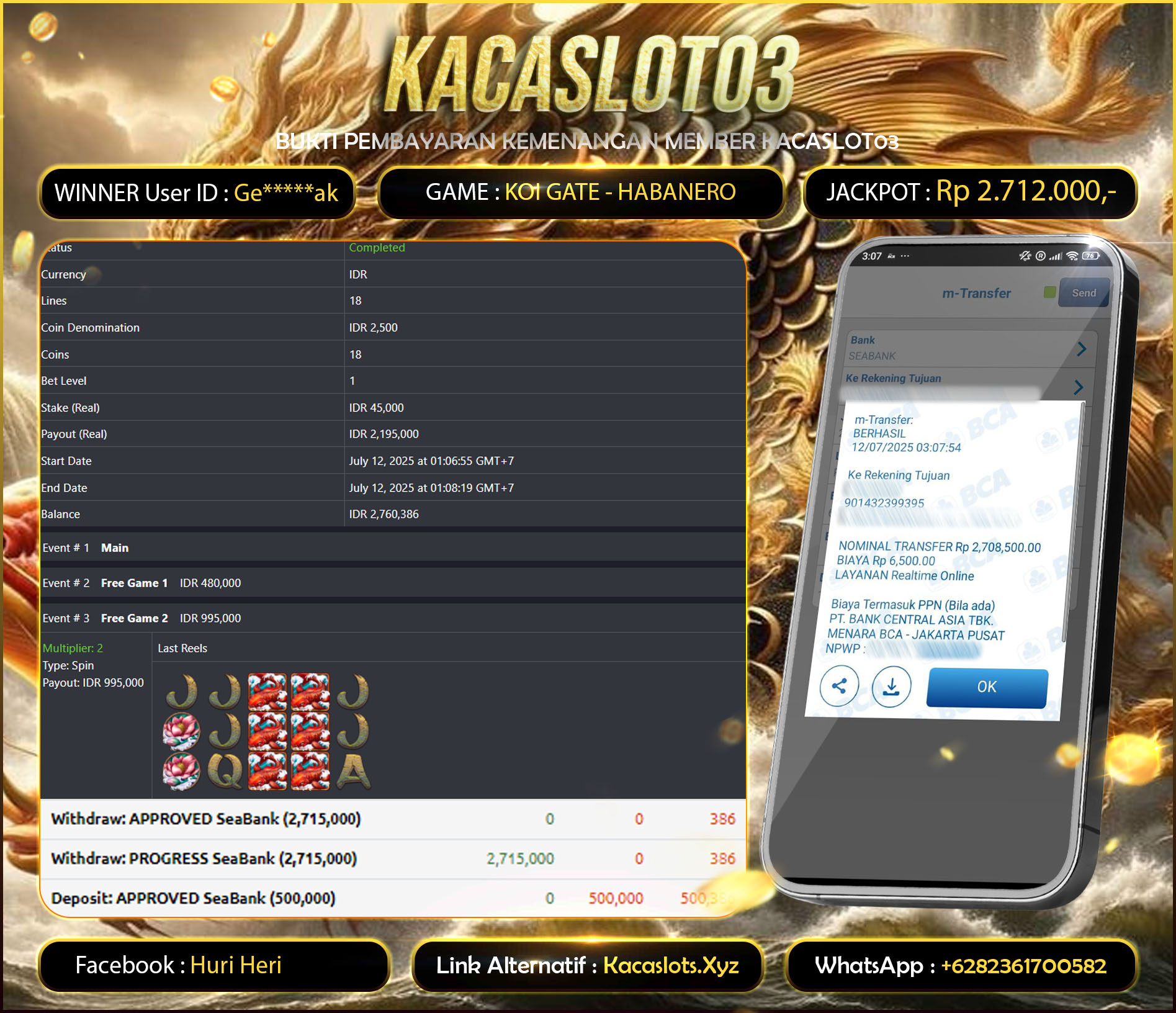 KACASLOT03 Bukti Kemenangan Habanero KOI GATE