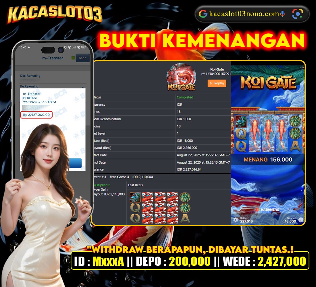 KACASLOT03 Bukti Kemenangan KOI GATE HABANERO