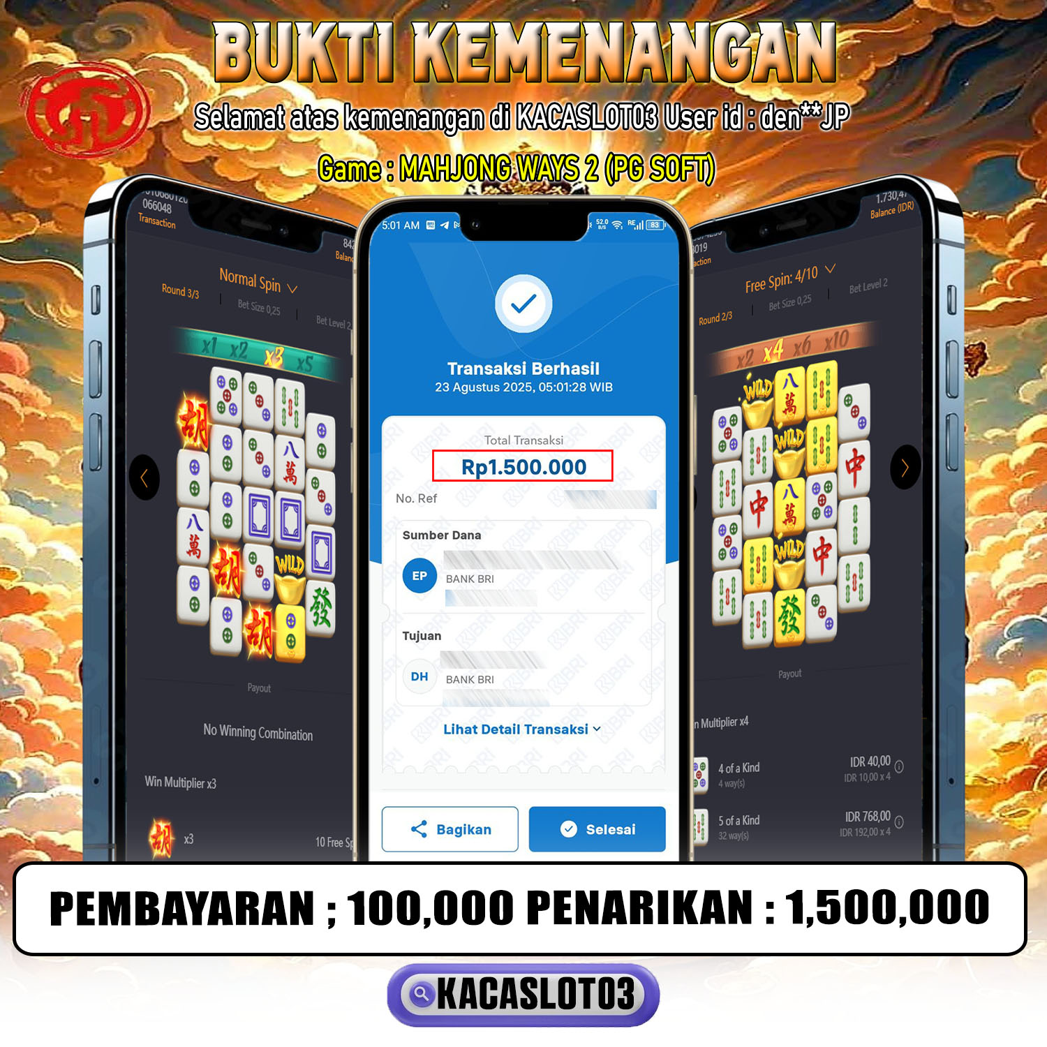 KACASLOT03 Bukti Kemenangan MAHJONG WAYS 2 – PG SOFT