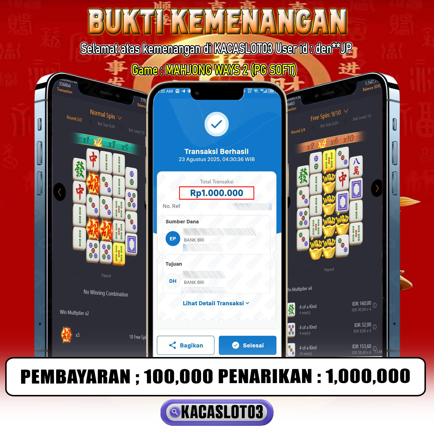KACASLOT03 Bukti Kemenangan MAHJONG WAYS 2 – PG SOFT