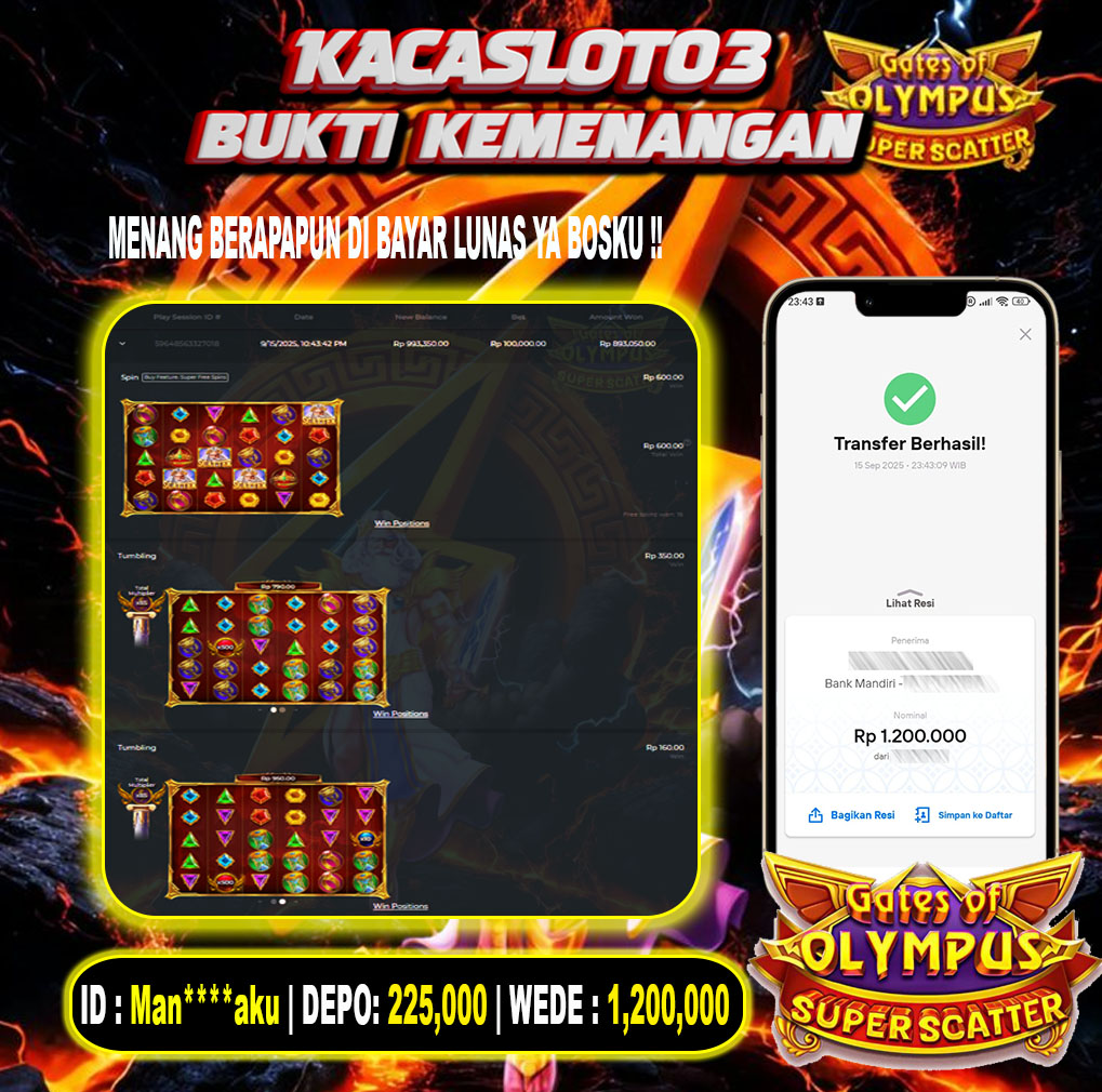KACASLOT03 Bukti Kemenangan GATES OF OLYMPUS SUPER SCATTER – PRAGMATIC PLAY
