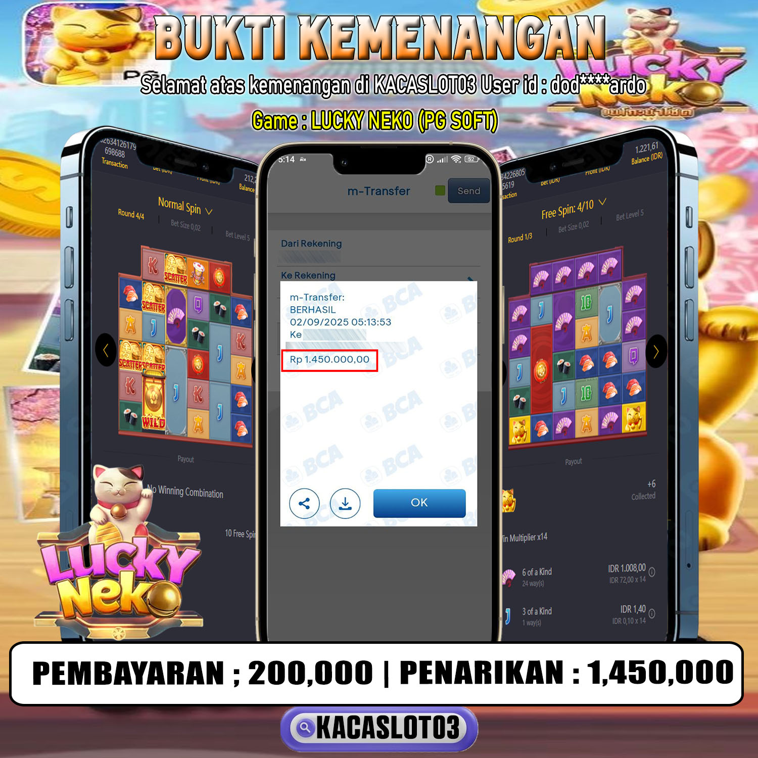 KACASLOT03 Bukti Kemenangan LUCKY NEKO – PG SOFT