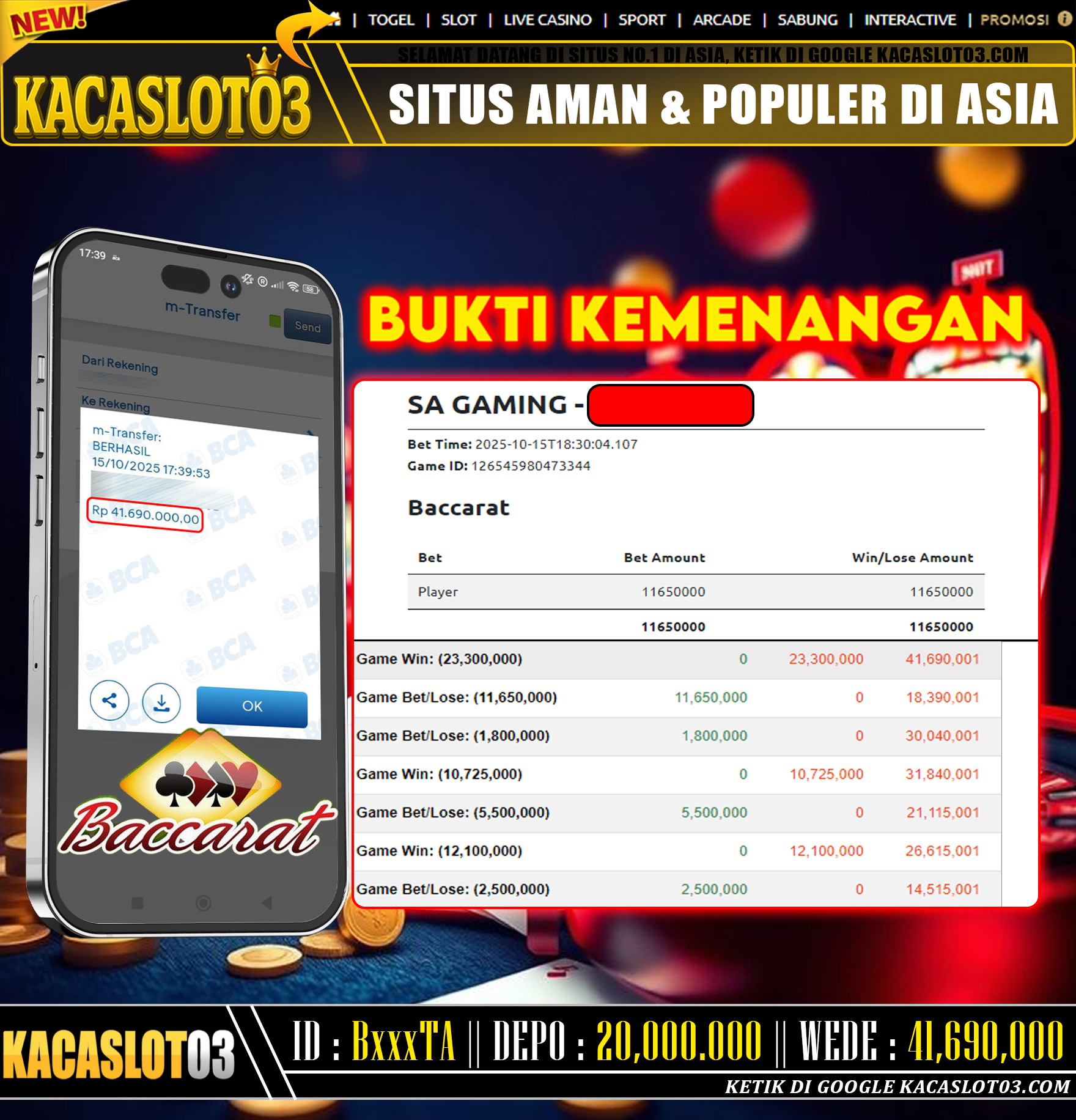 KACASLOT03 Bukti Kemenangan CASINO BACCARAT