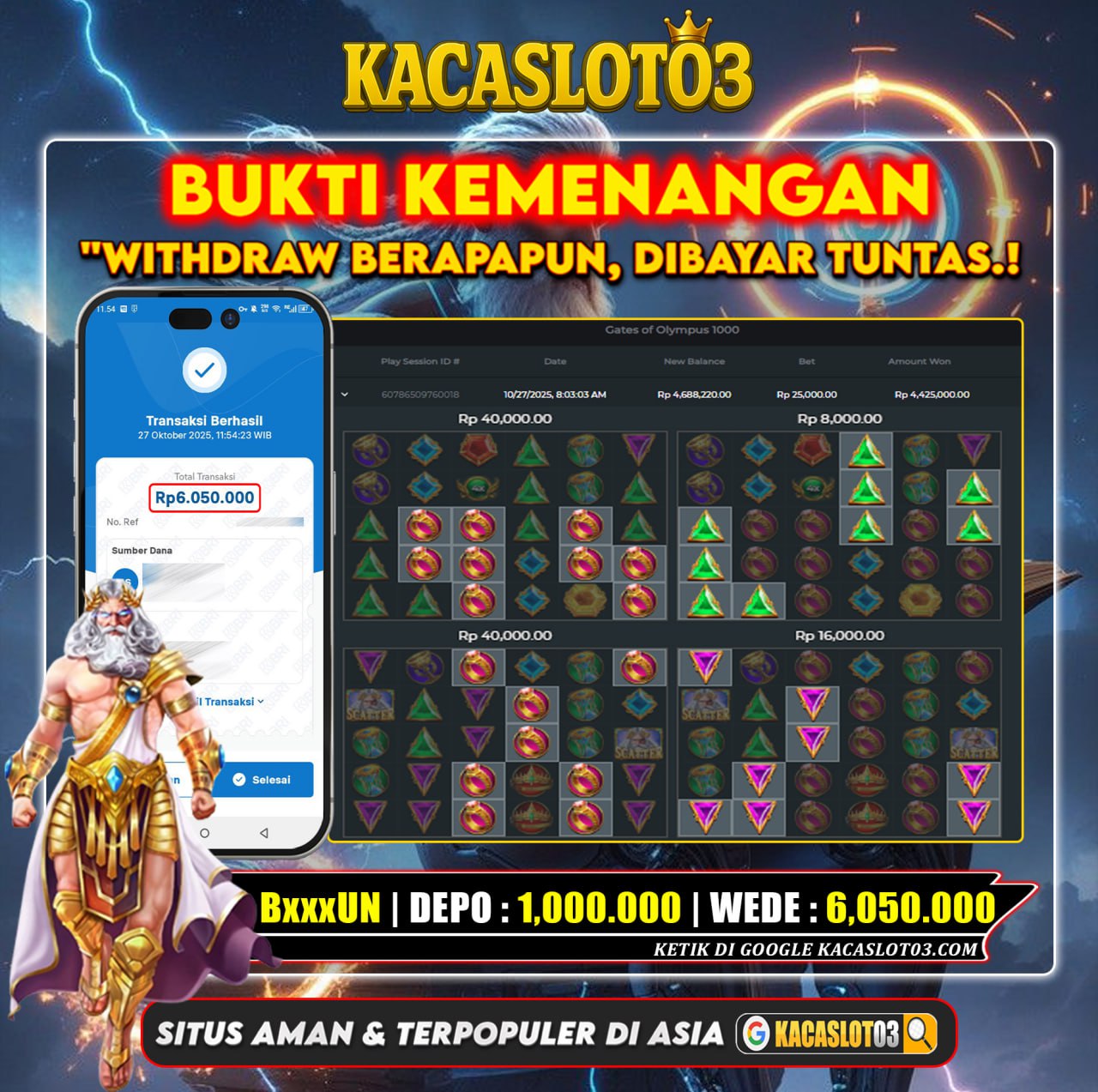 KACASLOT03 Bukti Kemenangan GATES OF OLYMPUS 1000