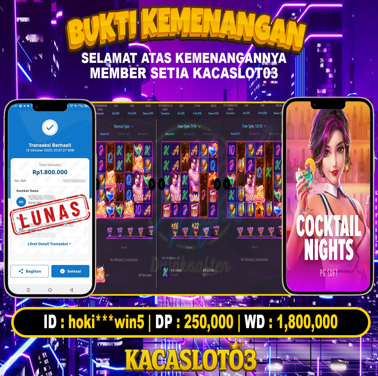 KACASLOT03 Bukti Kemenangan COCKTAIL NIGHTS – PG SOFT
