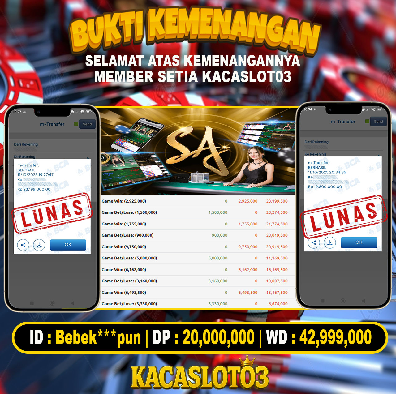 KACASLOT03 Bukti Kemenangan BACCARAT – SA GAMING