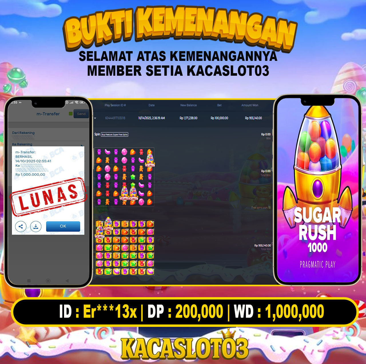 KACASLOT03 Bukti Kemenangan SUGAR RUSH 1000 – PRAGMATIC PLAY