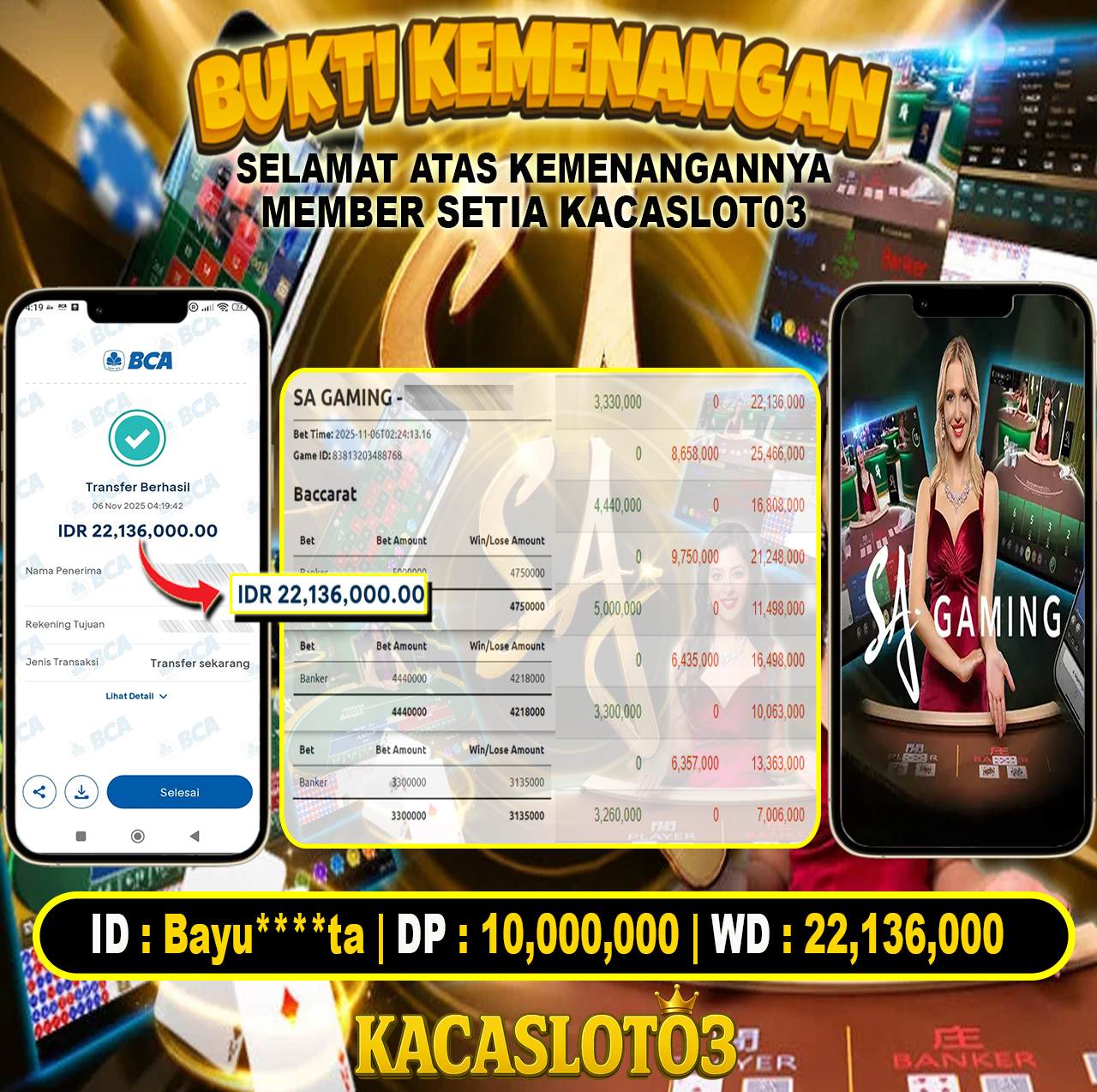 KACASLOT03 Bukti Kemenangan BACCARAT – SA GAMING
