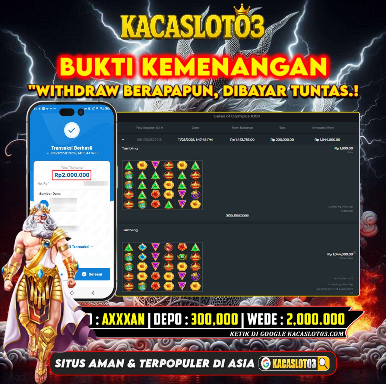 KACASLOT03 Bukti Kemenangan GATES OF OLYMPUS 1000