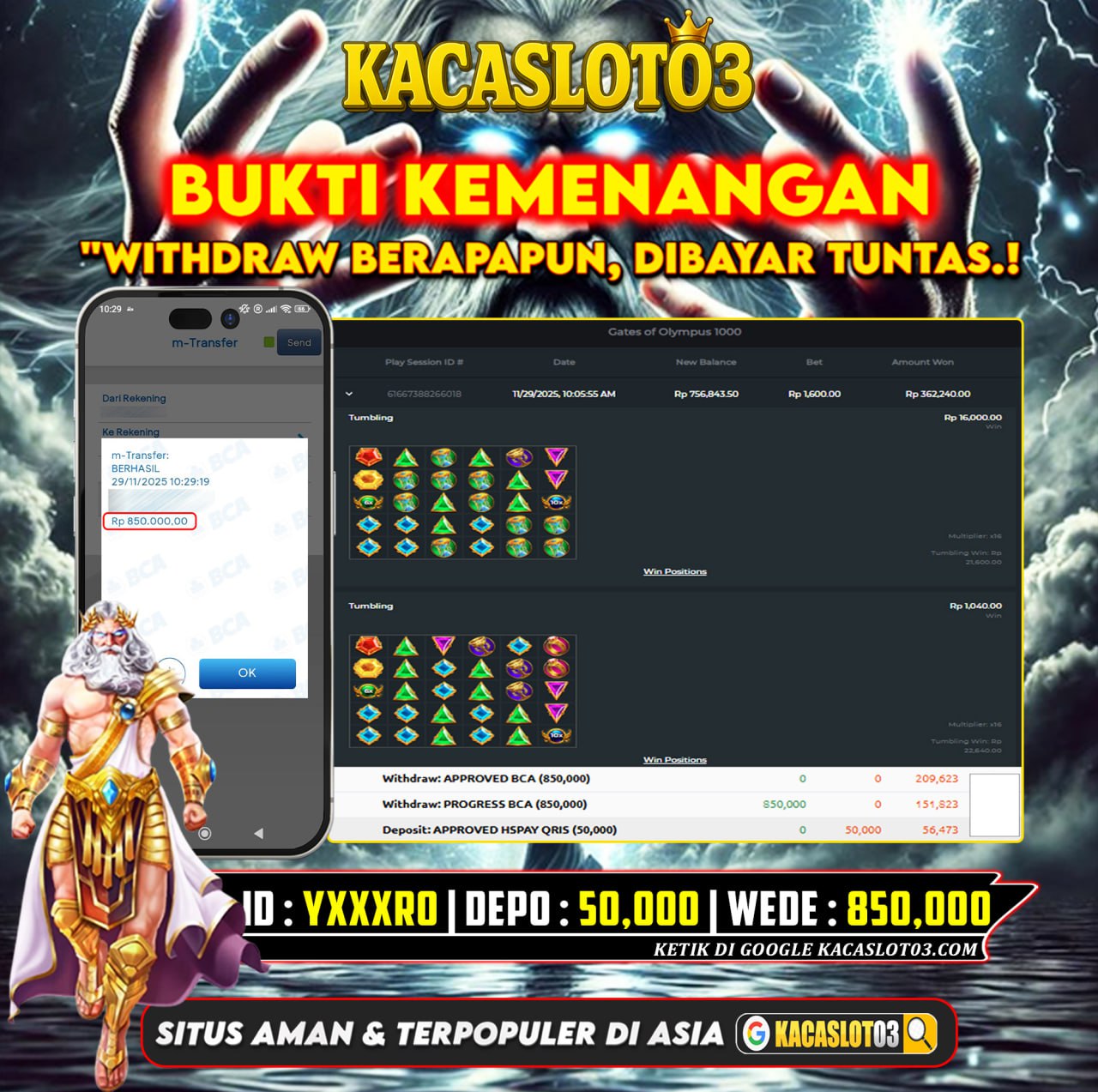 KACASLOT03 Bukti Kemenangan GATES OF OLYMPUS 1000