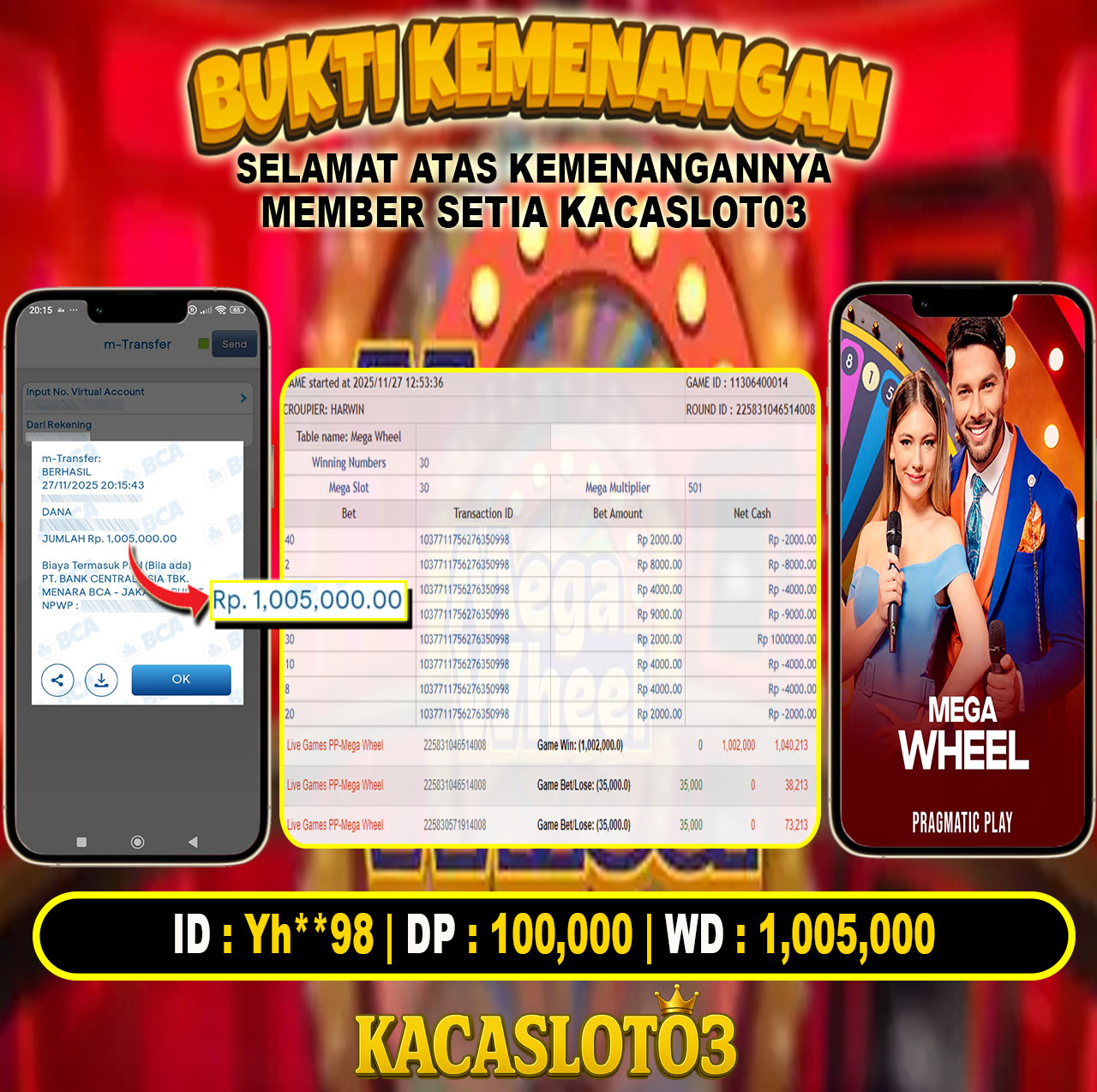 KACASLOT03 Bukti Kemenangan MEGA WHEEL – PRAGMATIC PLAY
