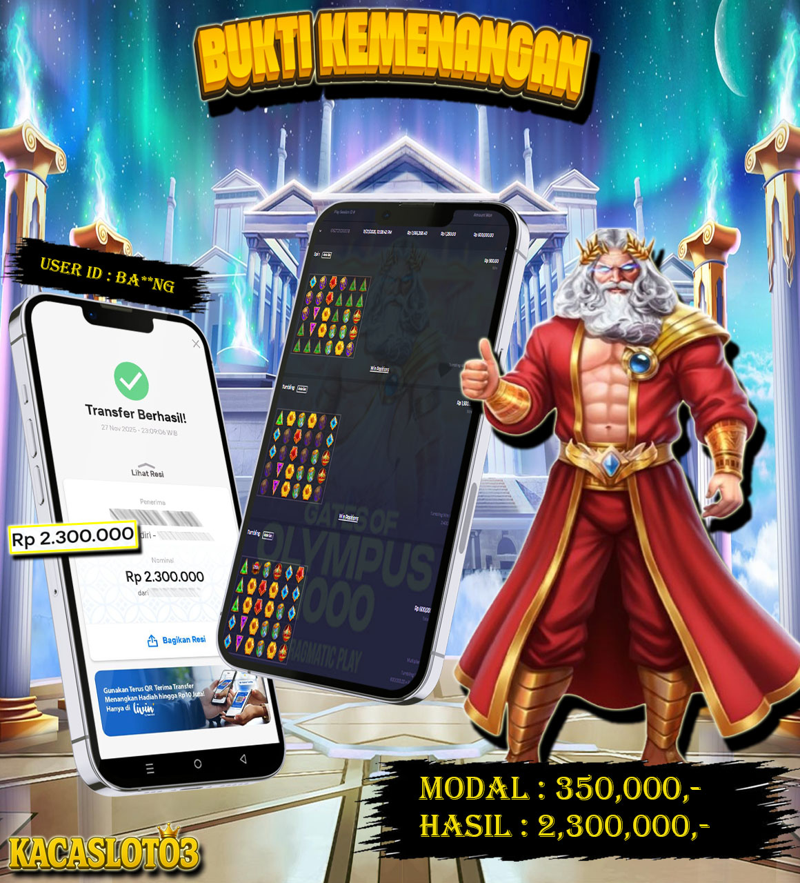 KACASLOT03 Bukti Kemenangan GATES OF OLYMPUS 1000 – PRAGMATIC PLAY