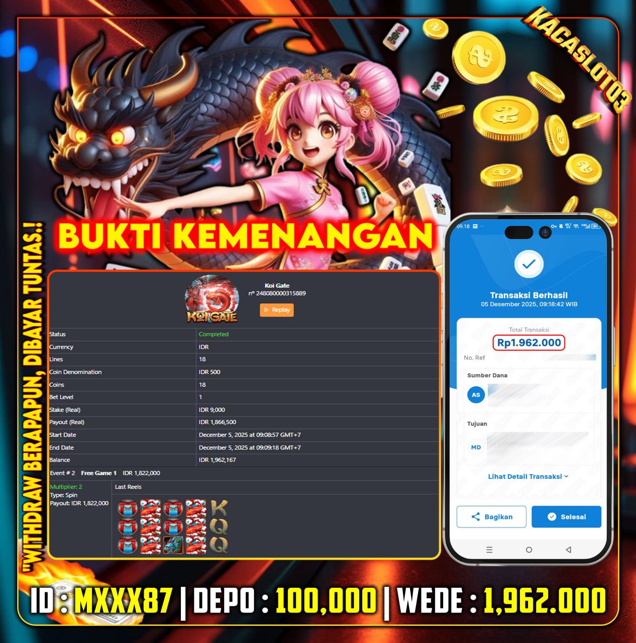 KACASLOT03 Bukti Kemenangan KOI GATE HABANERO
