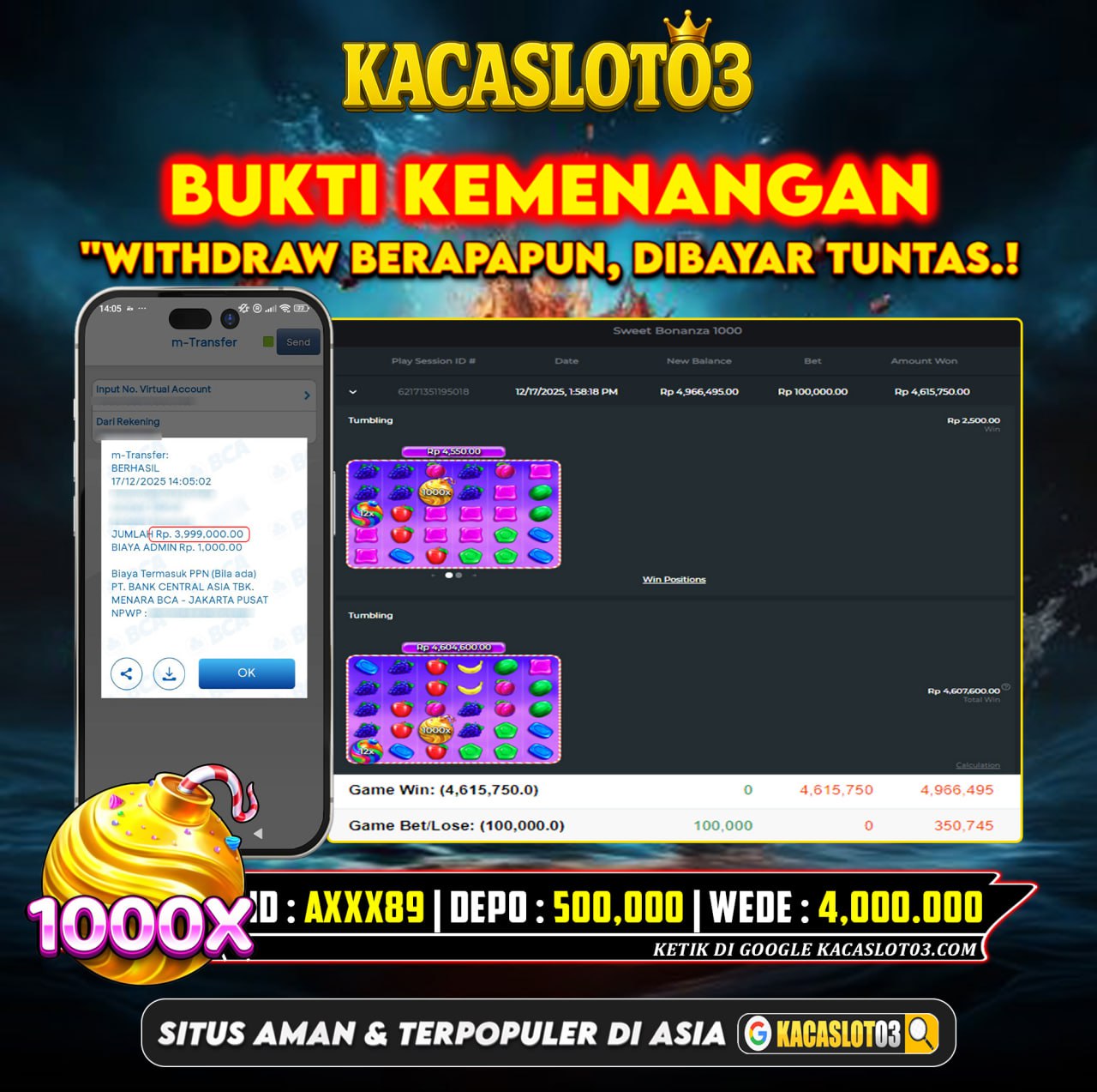 KACASLOT03 Bukti Kemenangan Sweet Bonanza 1000