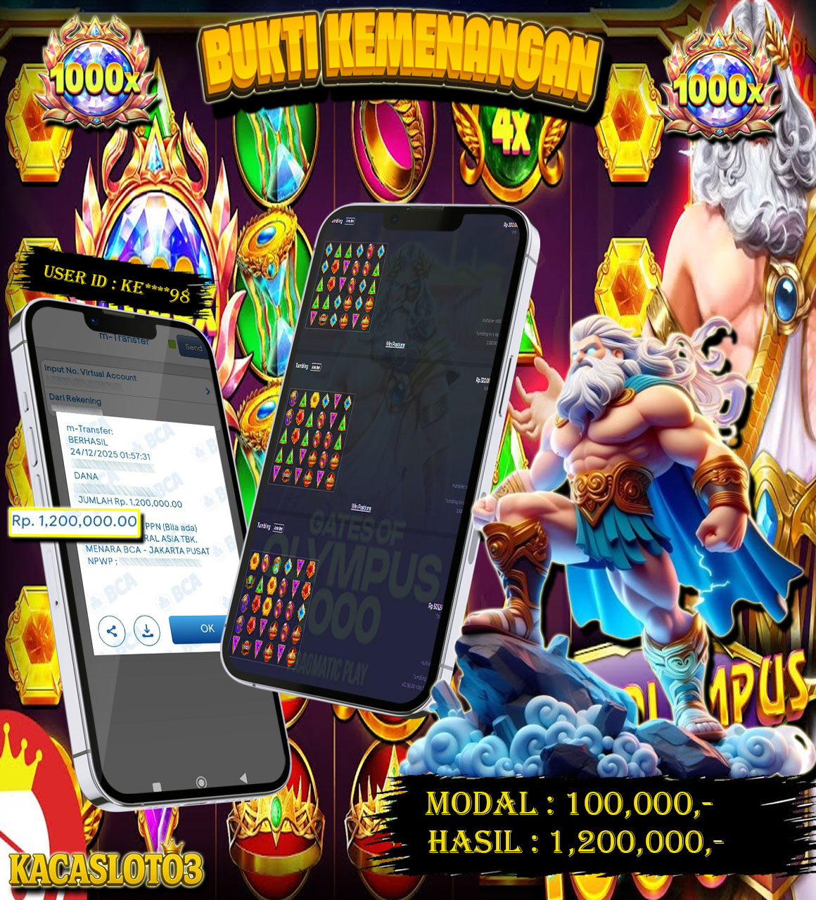 KACASLOT03 Bukti Kemenangan GATES OF OLYMPUS 1000 – PRAGMATIC PLAY