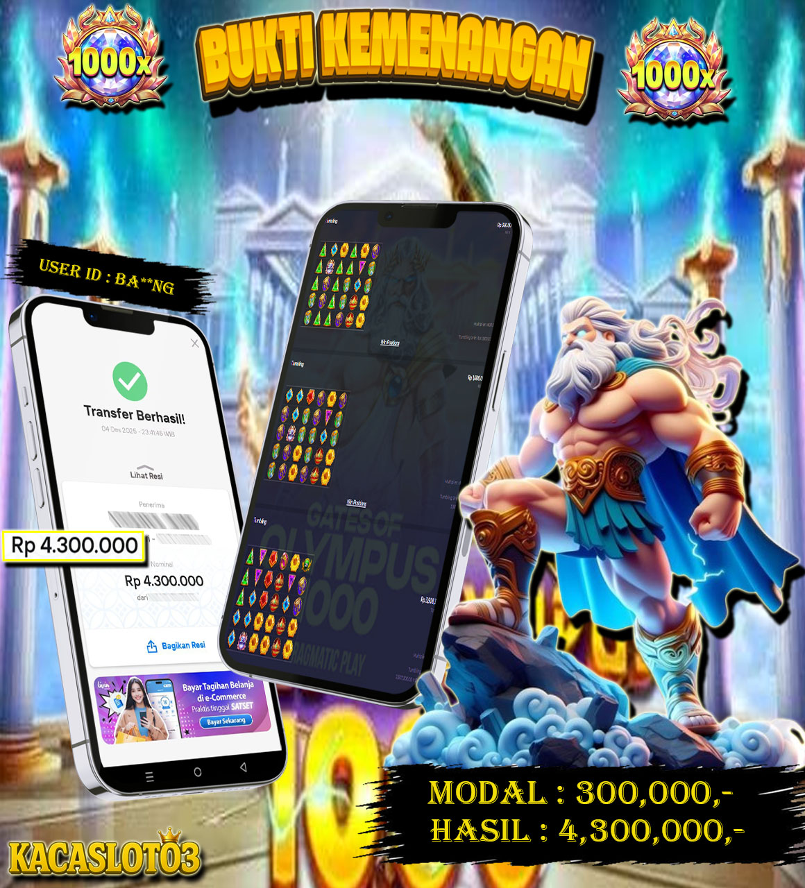 KACASLOT03 Bukti Kemenangan GATES OF OLYMPUS 1000 – PRAGMATIC PLAY