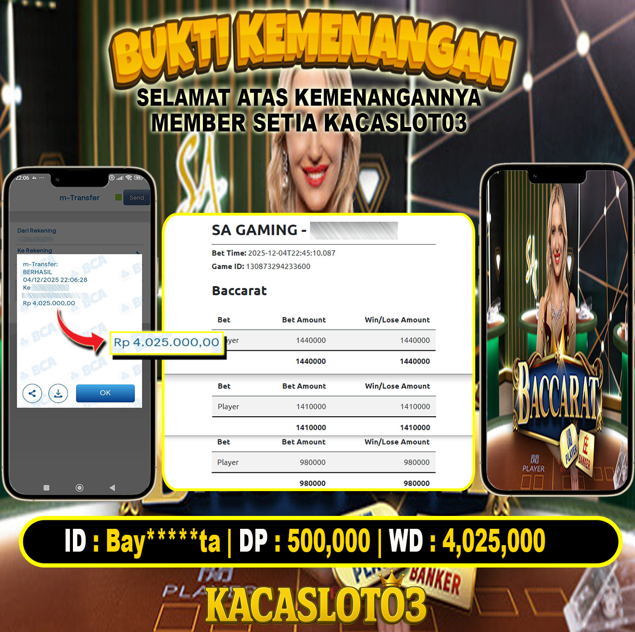 KACASLOT03 Bukti Kemenangan BACCARAT – SA GAMING