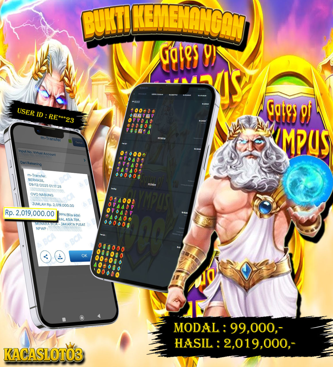 KACASLOT03 Bukti Kemenangan GATES OF OLYMPUS 1000 – PRAGMATIC PLAY